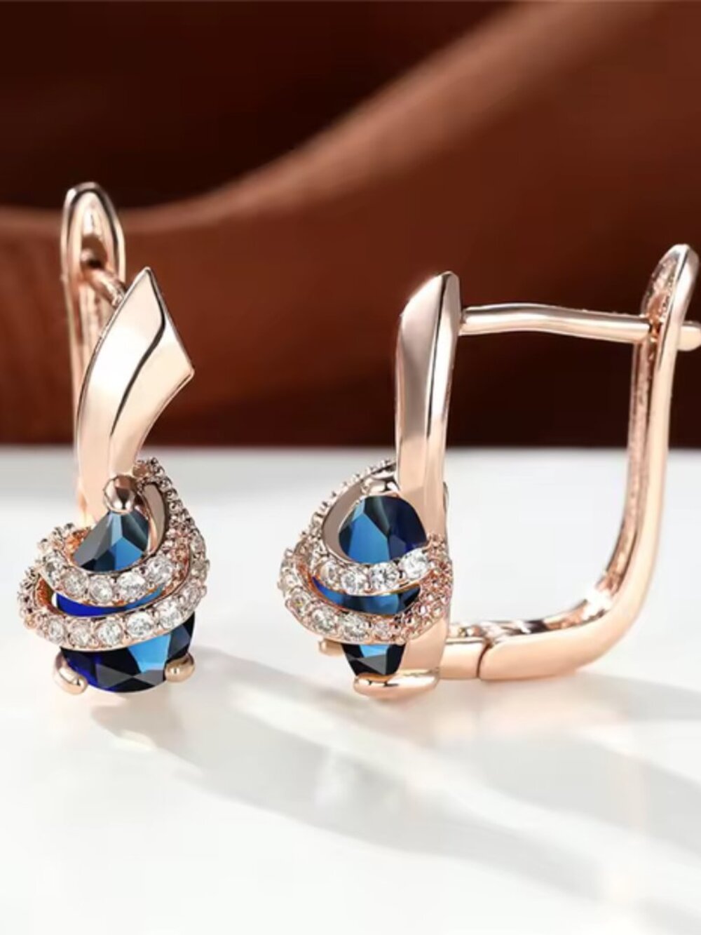 14K Gold Womens 2ct Blue Sapphire Gemstone 1ct Diamond Hanging Drop Earrings NEW